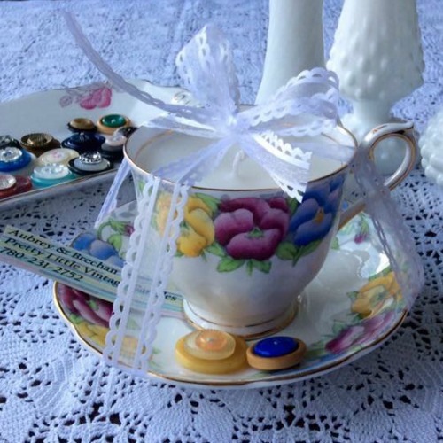 Tea Cup Candle by Nicole Kennedy for Aubrey & Brechan Pretty Little Vintage Candles.