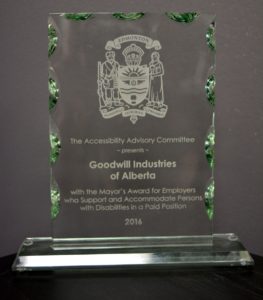 Goodwill Receives Edmonton Mayor's Award for "Top Employer of People With Disabilities" 1 mAYORS AWARD 017