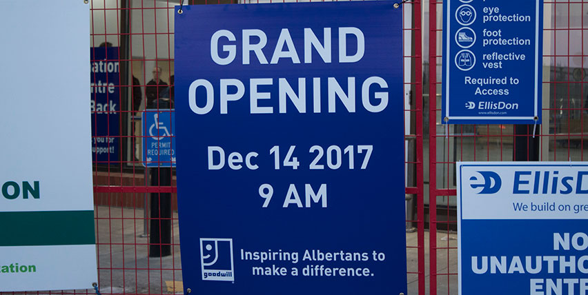 Grand Opening Sign at Goodwill SouthPark Construction Site