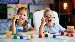 kids at home doing crafts