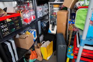 Spring cleaning donations in storage room