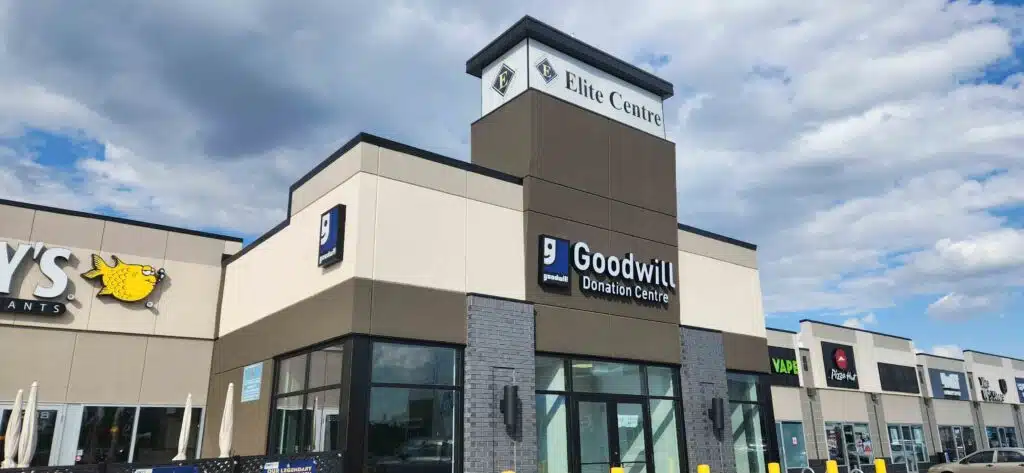 Edmonton Ellerslie Goodwill Donation Centre exterior entrance doors.