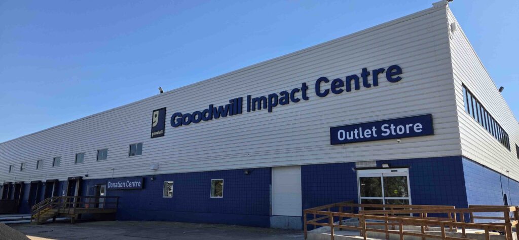 Edmonton Impact Centre Outlet Store & Donation Centre exterior entrance doors.