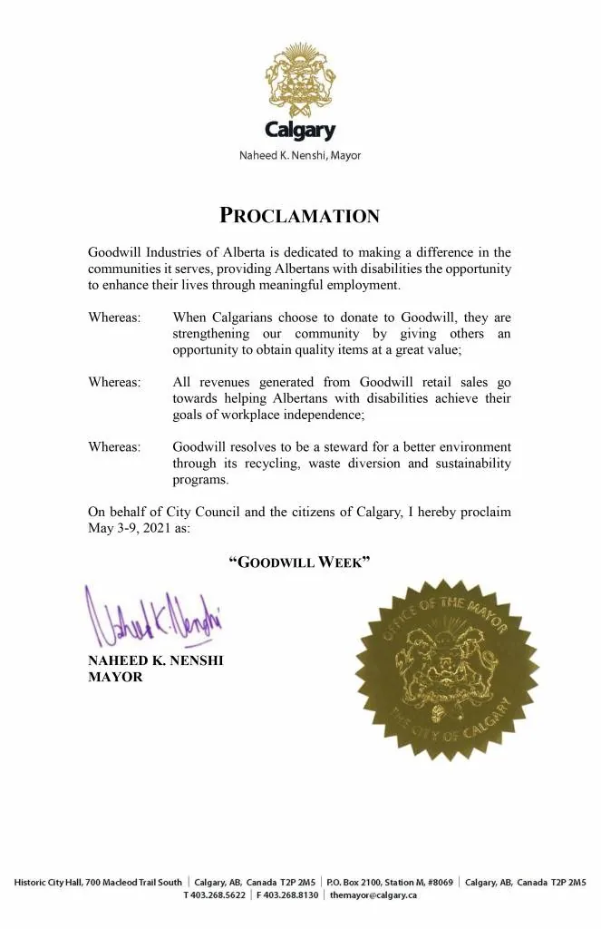 For Goodwill Week, We THANK you! 7 Calgary Proclamation 2021 663x1024 1