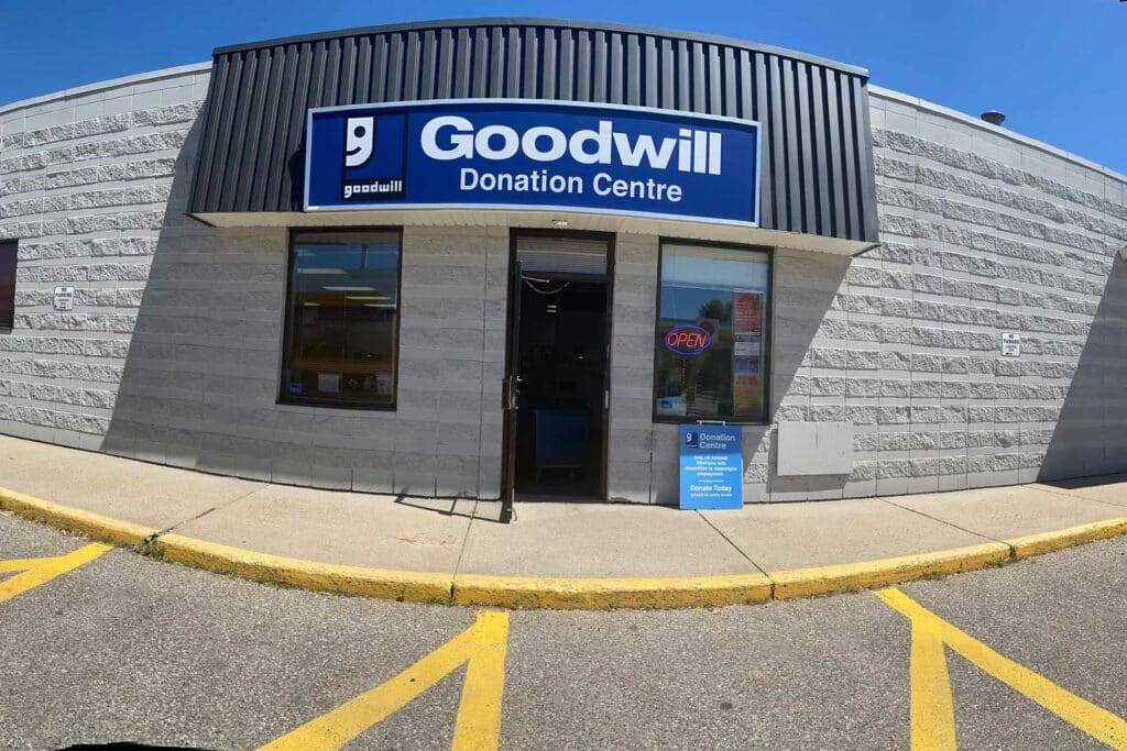 Calgary Deer Valley Goodwill Donation Centre exterior entrance doors.