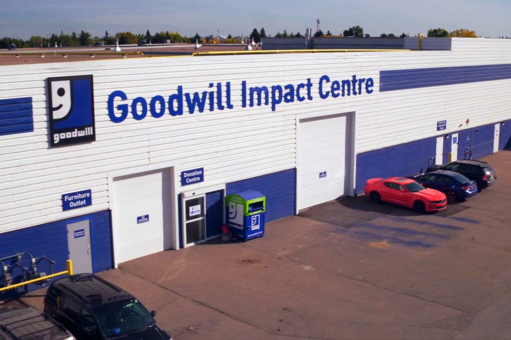 Edmonton Impact Centre Outlet Store & Donation Centre exterior entrance doors.