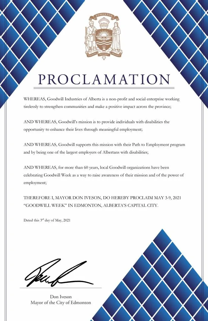 For Goodwill Week, We THANK you! 6 Edmonton Proclamation 2021 663x1024 1