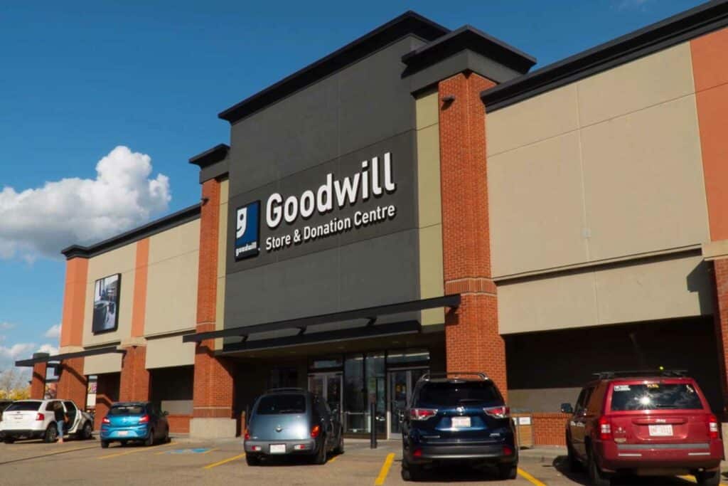 Edmonton SouthPark Goodwill Thrift Store & Donation Centre exterior entrance doors.