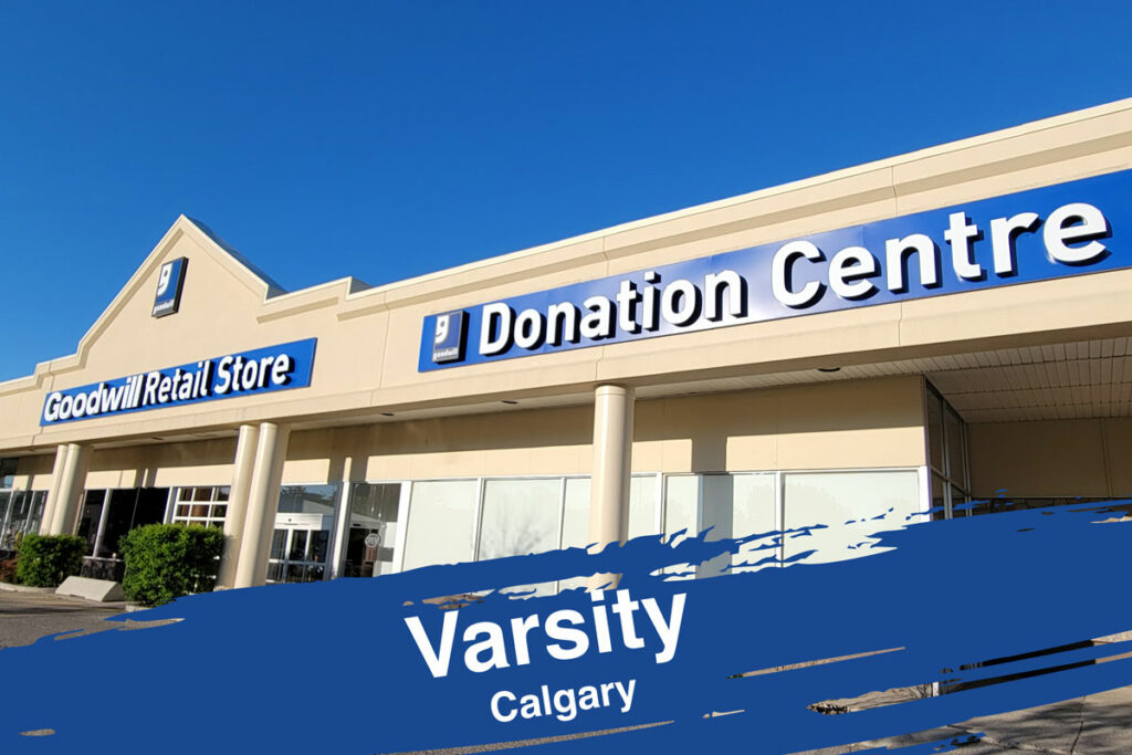 Calgary Varsity Goodwill Thrift Store & Donation Centre exterior entrance doors.