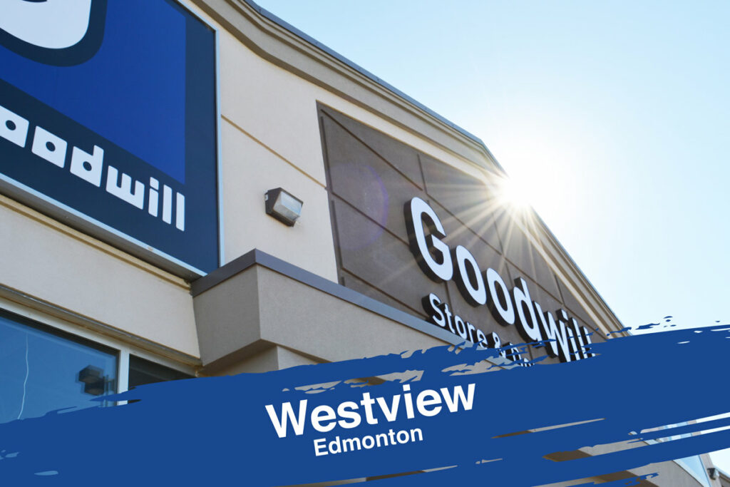 Edmonton Westview Goodwill Thrift Store & Donation Centre exterior entrance doors.