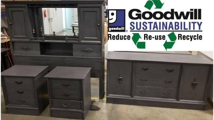 Grey Bedroom Set (4 pieces) Dresser, Headboard, Night Tables x 2.