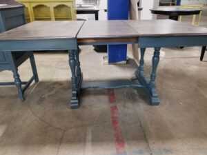 expandable rectangualr table blue and moka