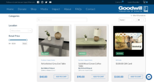 Second-hand furniture at the Goodwill online thrift store