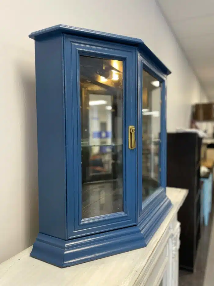 Deep Blue Wood/Glass Display Case with Light - Image 2