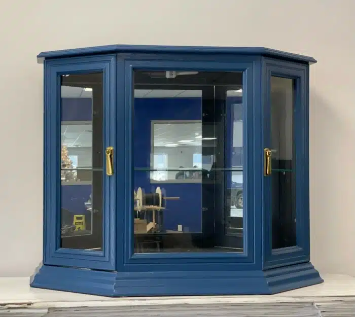 Deep Blue Wood/Glass Display Case with Light