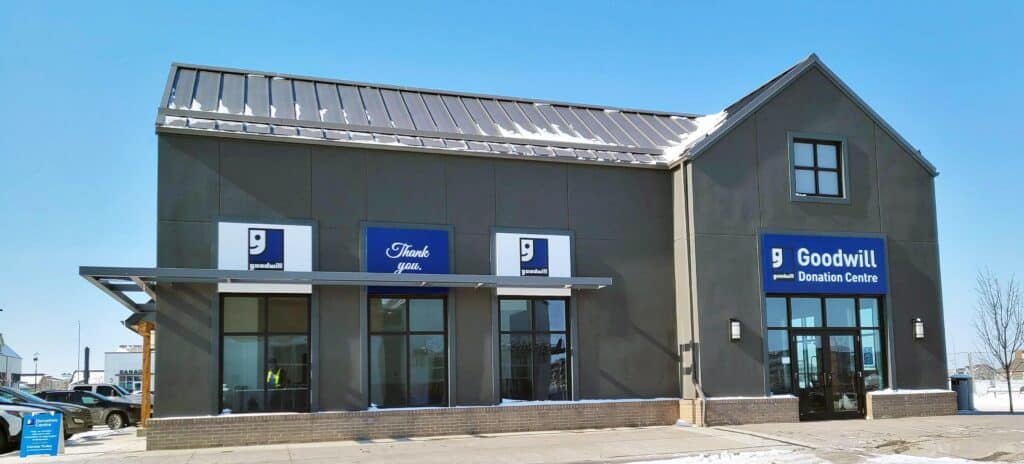 Calgary Mahogany Goodwill Donation Centre exterior entrance doors.
