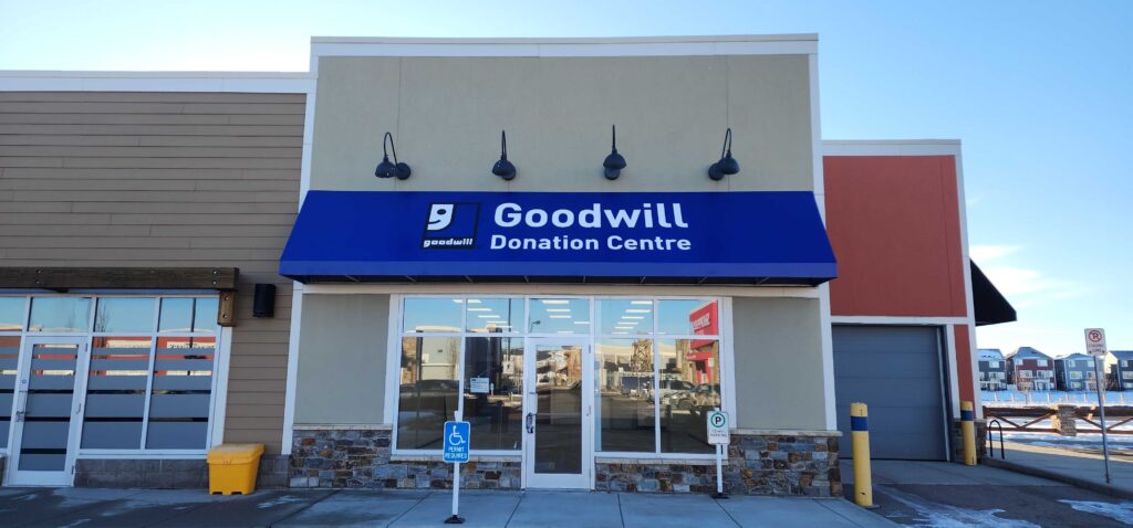 Calgary Silverado Goodwill Donation Centre exterior entrance doors.