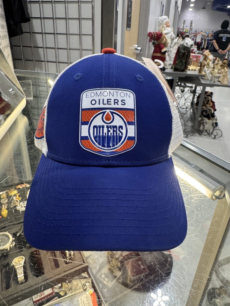 Sustainable & Affordable Thrift Gift Ideas from Goodwill Alberta 20 Oilers hat found at Goodwill SouthPark in Edmonton, Alberta